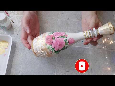 Как сделать декупаж бутылки с золотом своими руками. DIY/рукоделие